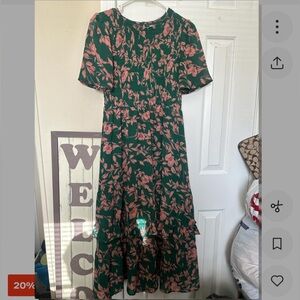 Polagram Smock Green and Pink Floral Dress